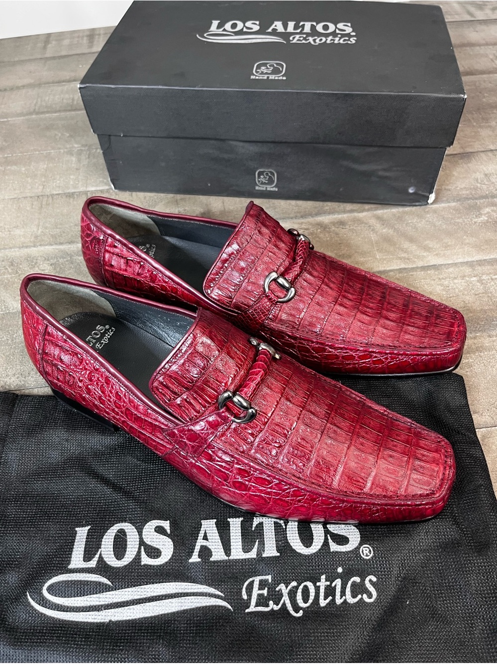 Los Altos Burgundy_ Genuine Caiman Belly Loafers Men's Sz 12 EE NWT